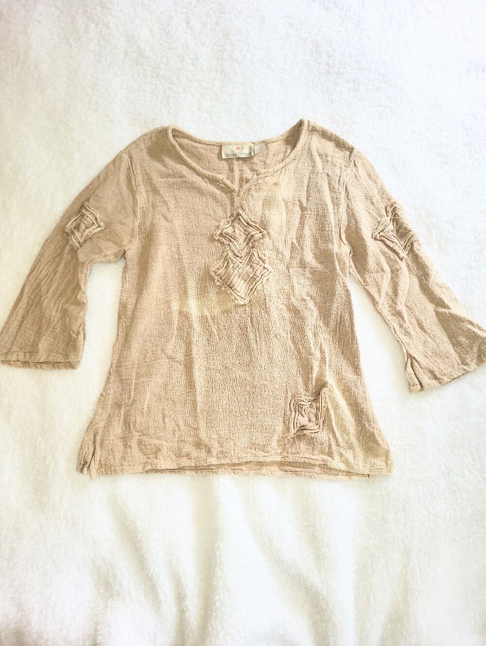 Sacred Threads Handmade India Textured Bohoemian Knit Sweater Cotton Medium
